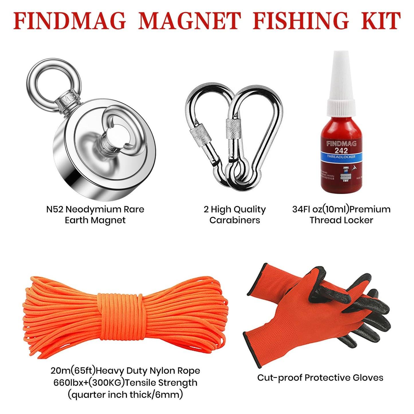 FINDMAG Fishing Magnet 750 lbs Pulling Force, Double Sided Magnet Fishing with Rope, Fishing Magnet Kit for Retrieving Items in River, Lake, Beach, Lawn, 2.36" Diameter