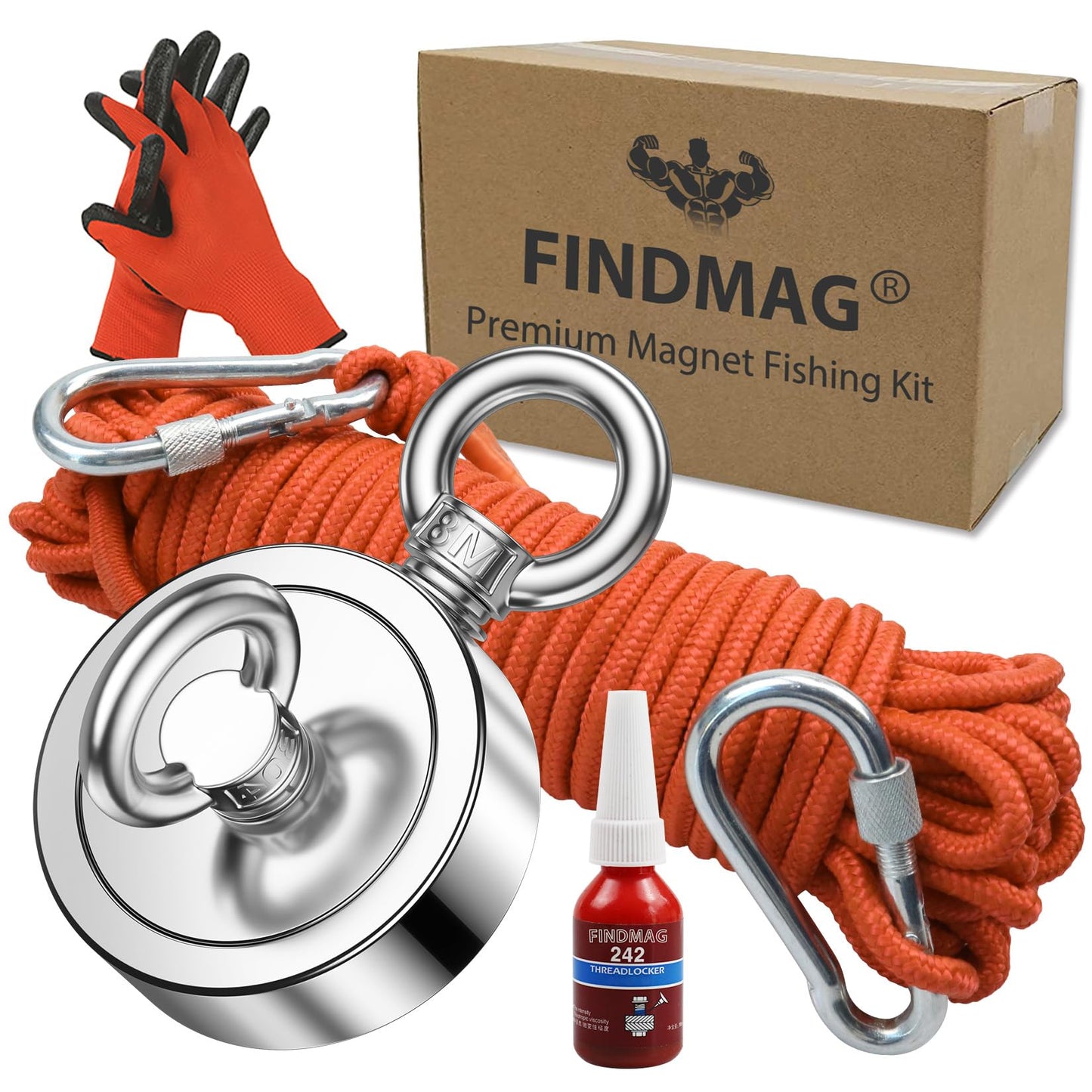 FINDMAG Fishing Magnet 750 lbs Pulling Force, Double Sided Magnet Fishing with Rope, Fishing Magnet Kit for Retrieving Items in River, Lake, Beach, Lawn, 2.36" Diameter