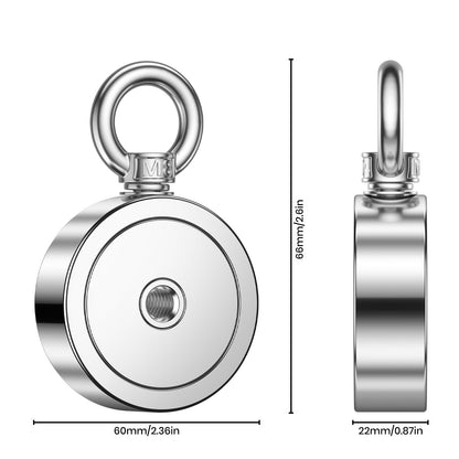 FINDMAG Fishing Magnet 750 lbs Pulling Force, Double Sided Magnet Fishing with Rope, Fishing Magnet Kit for Retrieving Items in River, Lake, Beach, Lawn, 2.36" Diameter